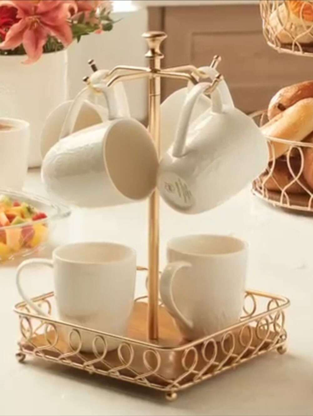 Gold Mug Tree Stand Stylish Kitchen Organizer
